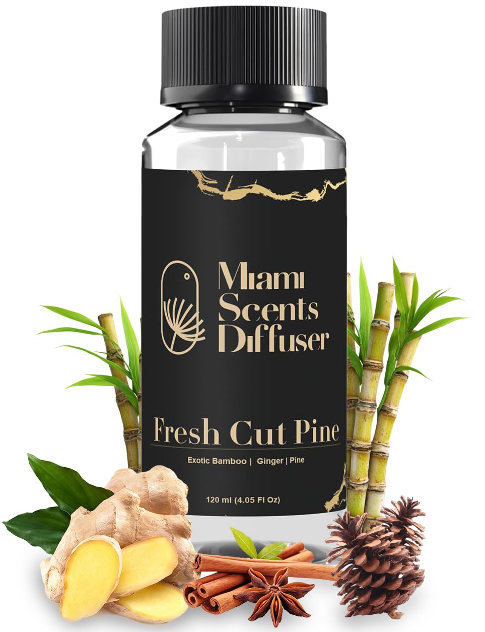 Diffuser oil bottle labeled Fresh Cut Pine Scent for diffusers