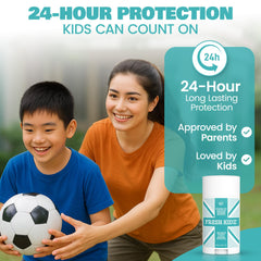 Fresh Kidz deodorant being rolled on underarm for daily use by kids.
