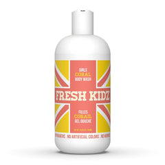 Fresh Kidz Girls Coral bodywash bottle highlights gentle cleansing for young skin.