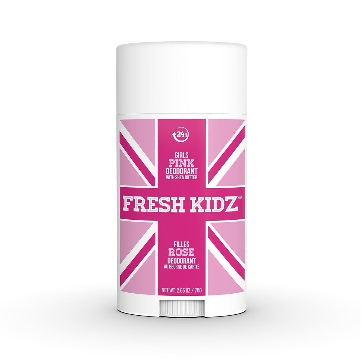 Fresh Kidz Pink deodorant bottle offers 24-hour protection for sensitive skin