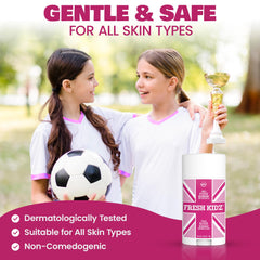 Fresh Kidz Pink cap closeup highlights gentle, skin-friendly formula