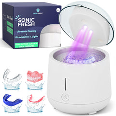 Front view of Fresh Knight Ultrasonic Retainer Cleaner with 200ml cleaning pod