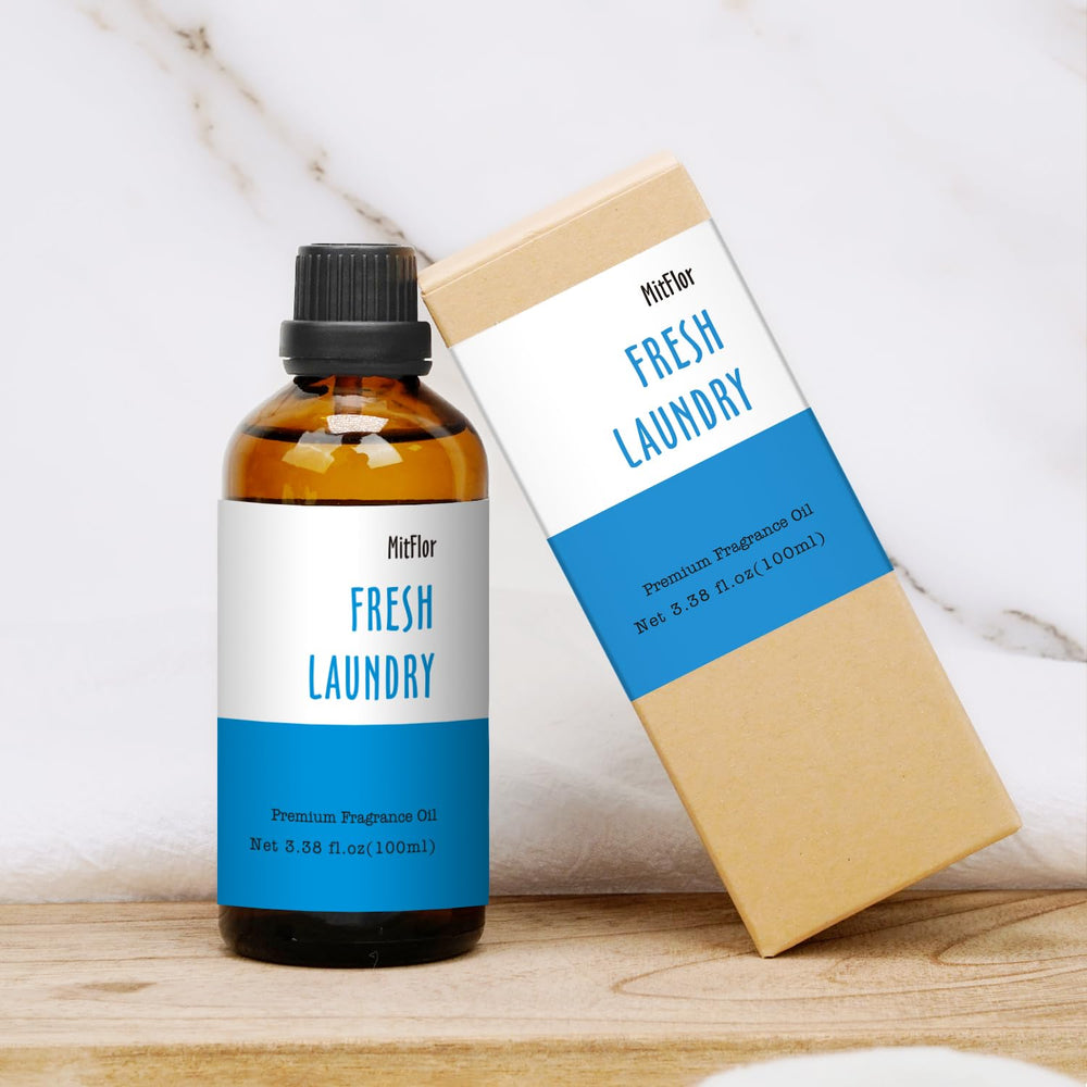 MitFlor branding on Fresh Laundry Fragrance Oil packaging
