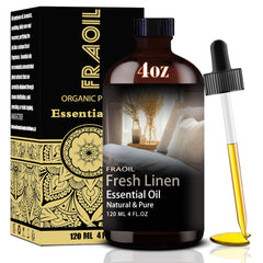 Amber 4 oz (120 ml) glass bottle of Fresh Linen Fragrance Oil with dropper
