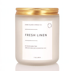 Fresh linen scented soy candle with clean cotton notes