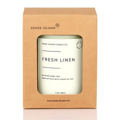 Close-up of clean linen scented candle label