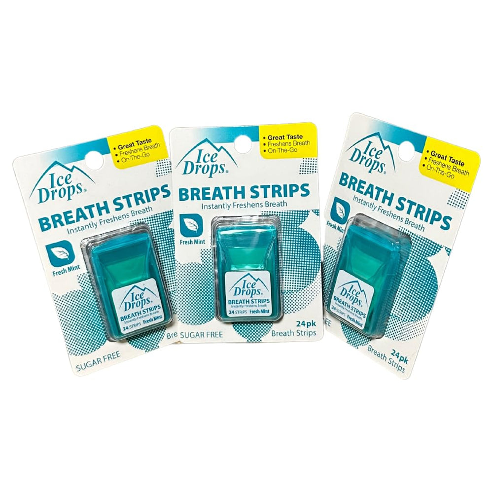 Pocket-size dispenser containing 24 Fresh Mint Ice Drops Breath Strips