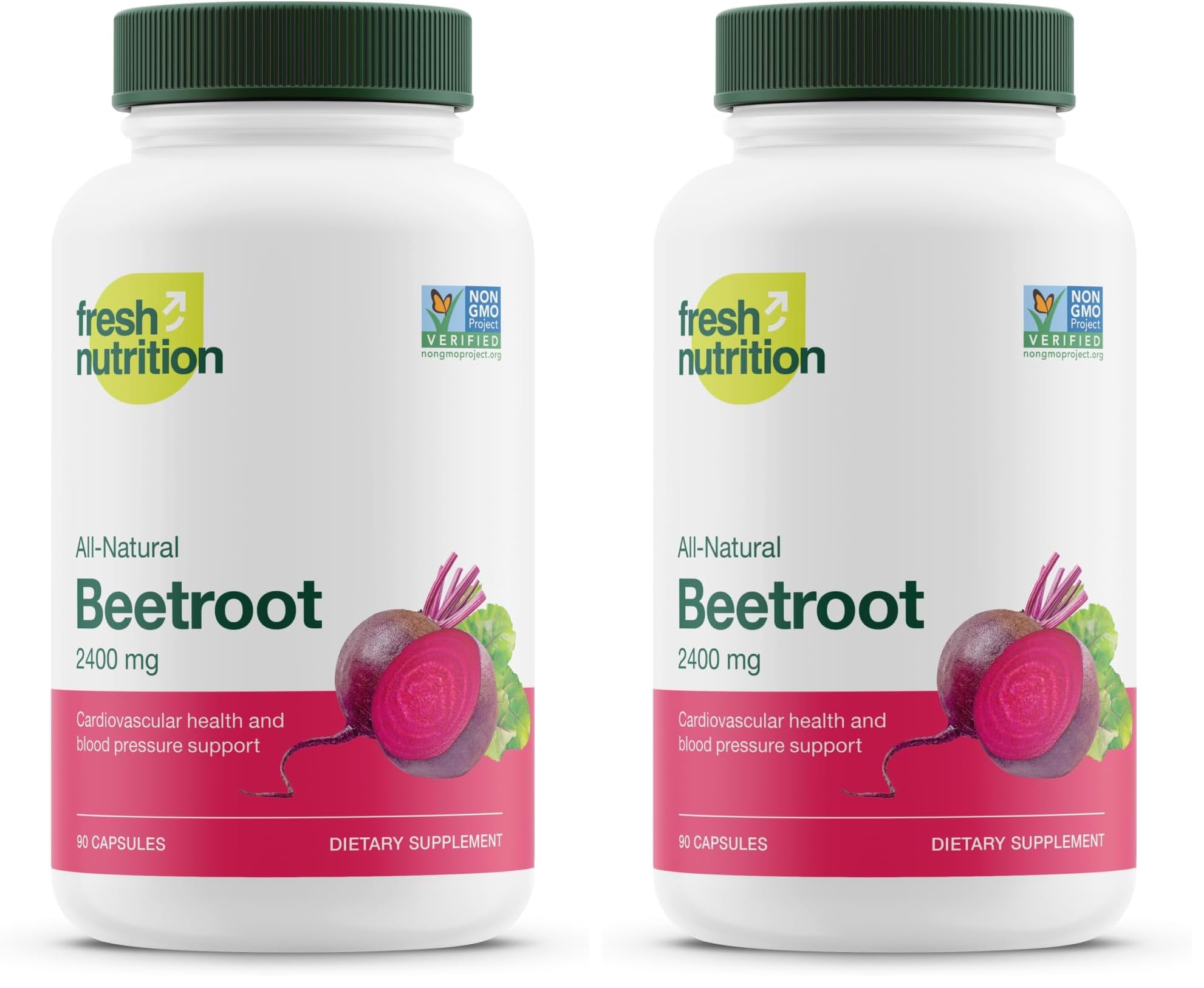 Front view of Fresh Nutrition Beet Root Capsules bottle