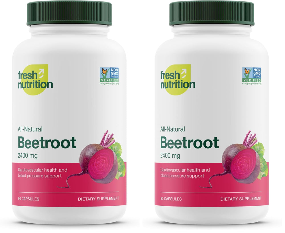 Front view of Fresh Nutrition Beet Root Capsules bottle