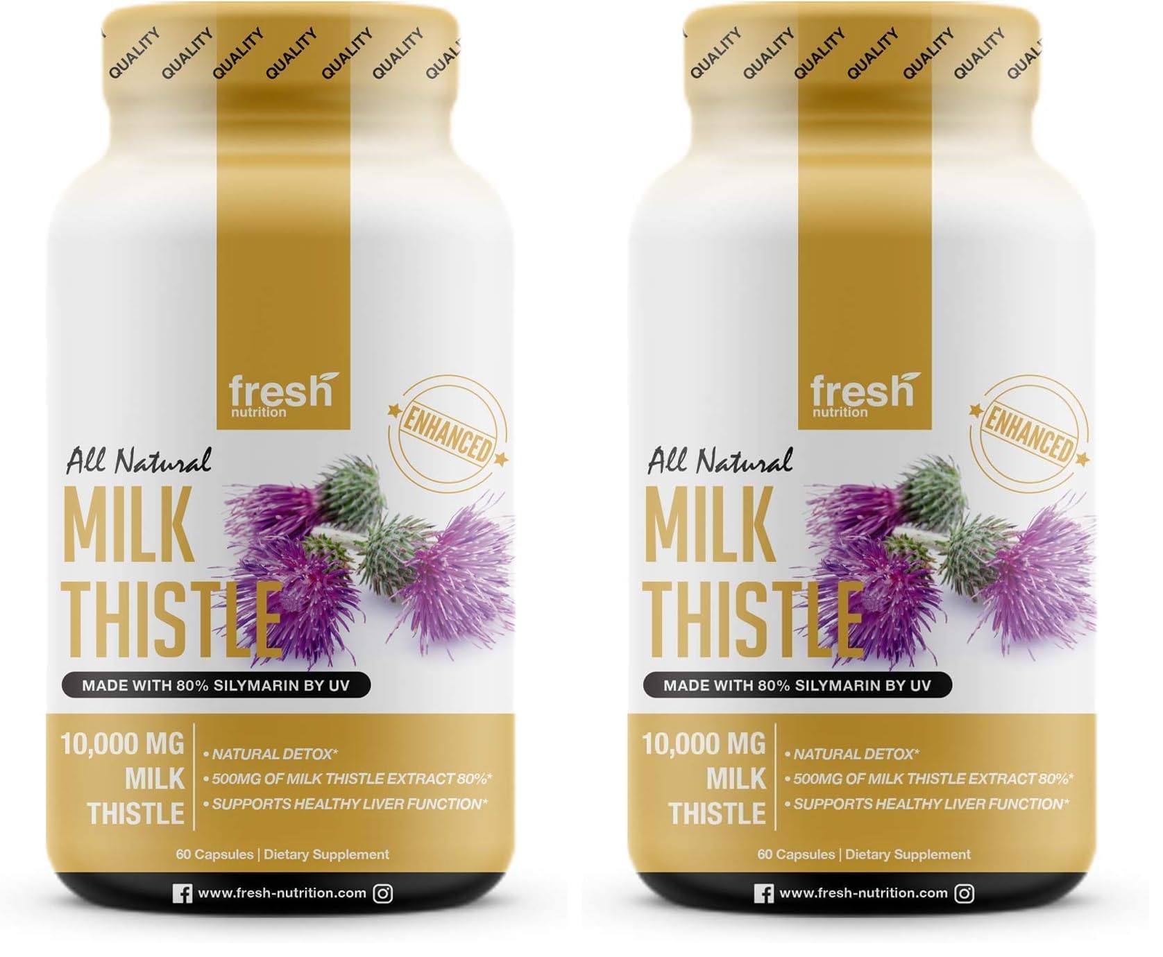 Fresh Nutrition Milk Thistle Capsules 10,000mg Pack of 2 – bottle front view