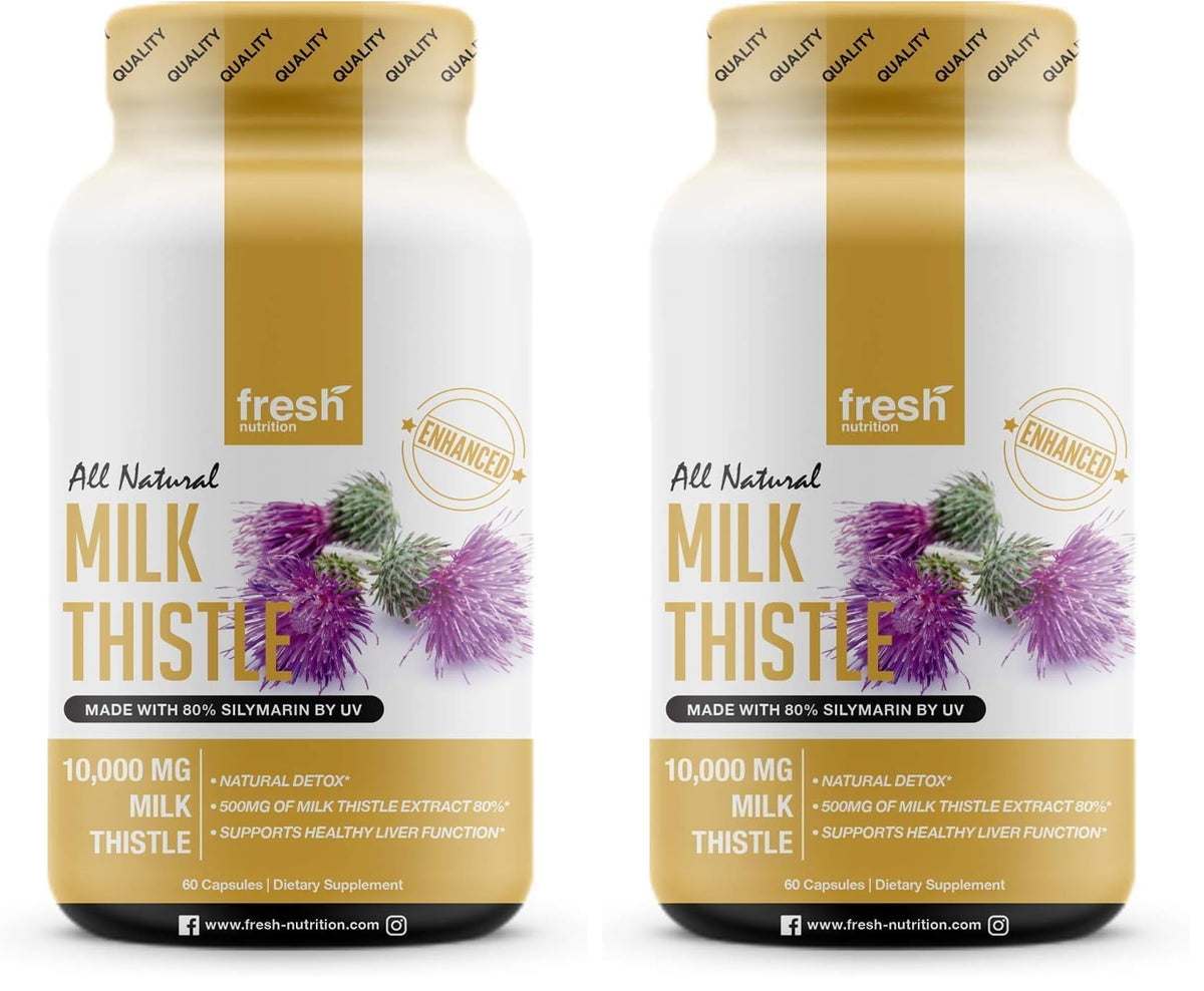 Fresh Nutrition Milk Thistle Capsules 10,000mg Pack of 2 – bottle front view