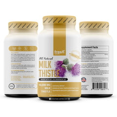 Lifestyle image of Fresh Nutrition Milk Thistle Capsules bottle on table