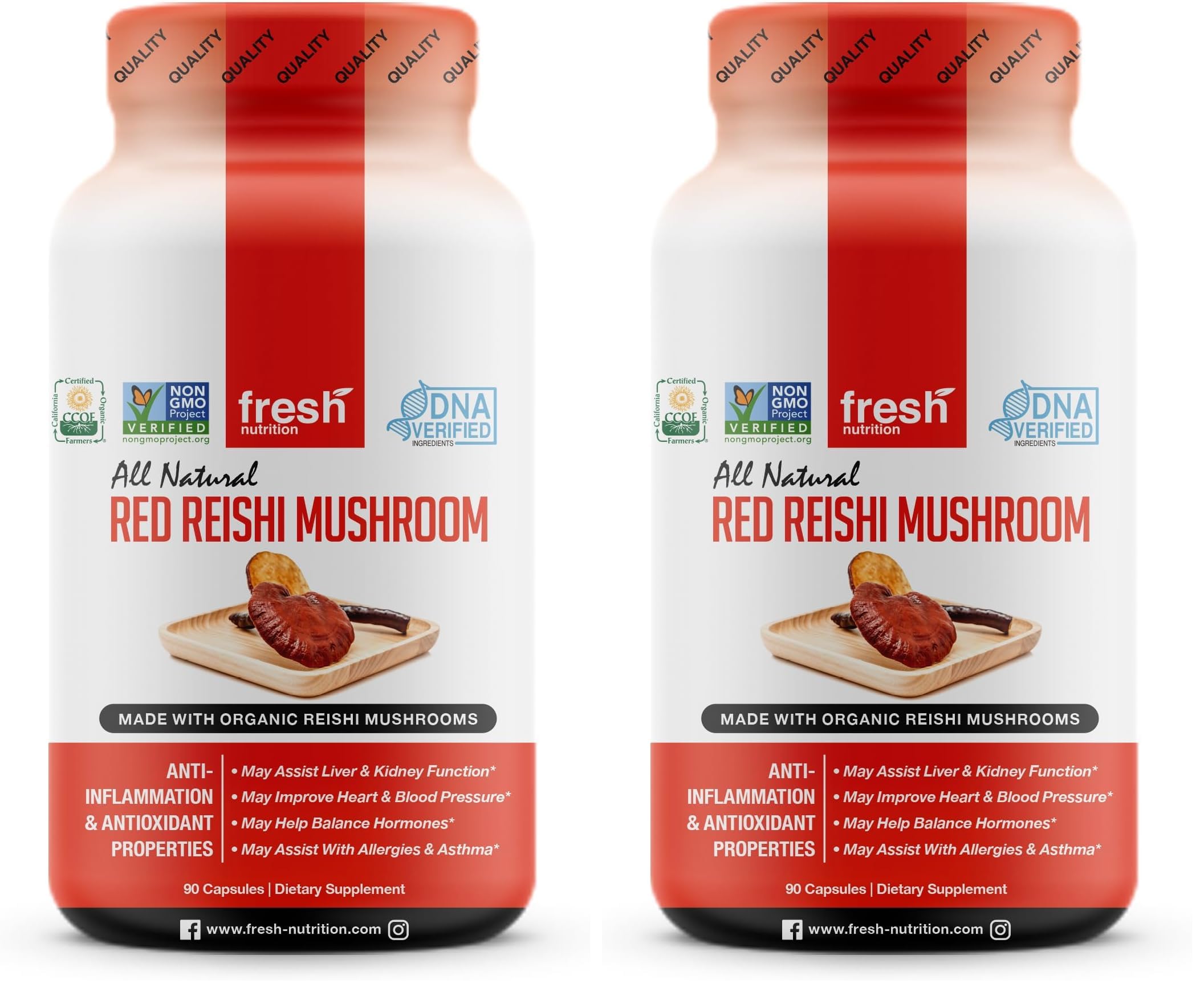 Fresh Nutrition Reishi capsules bottle highlighting alpha-glucan rich formula for daily wellness