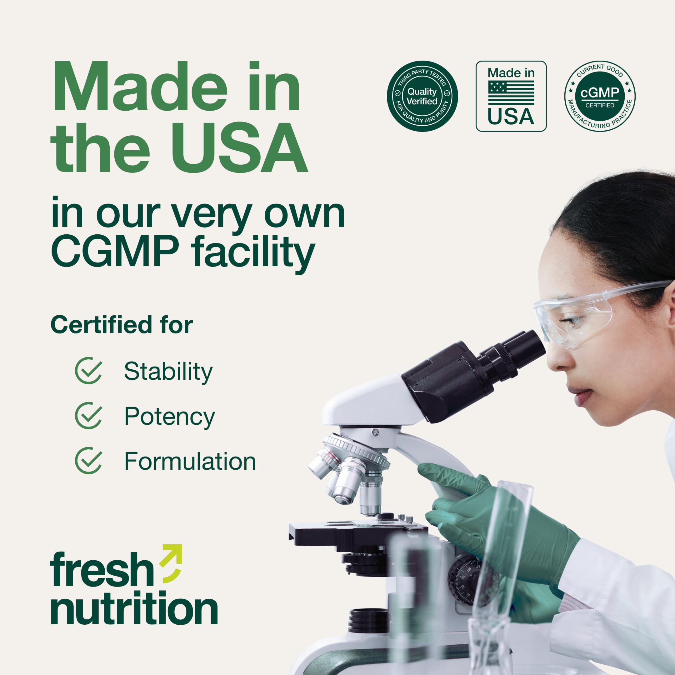 Made in USA facility with FDA registration and GMP certification