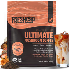 Product packshot showing FreshCap Mushrooms Coffee potency