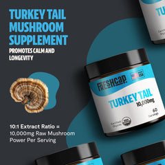 Close-up of FreshCap turkey tail mushroom powder and scoop