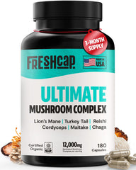 FreshCap Ultimate Mushroom Supplement packaging and label