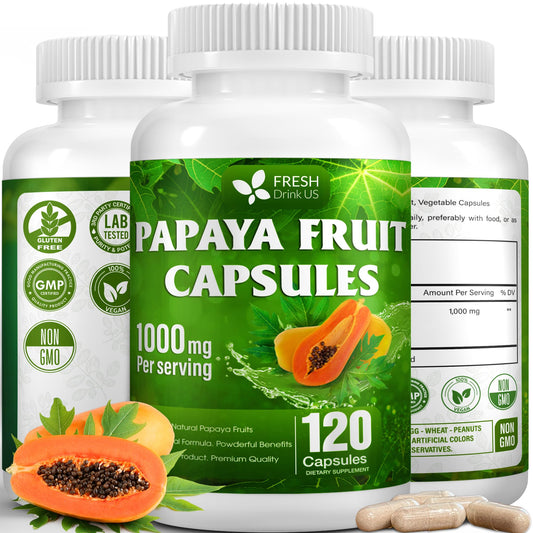 Front view of FRESHDRINKUS Papaya Capsules bottle