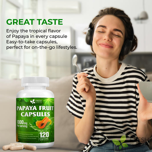 Packaging and bottle label of FRESHDRINKUS Papaya Capsules
