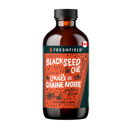 Front view of Freshfield Black Seed Oil 8 oz bottle