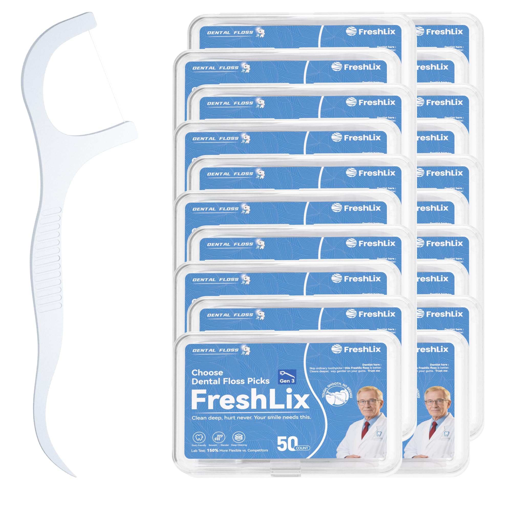 FRESHLIX floss picks 1000-count Gen 3 package with 20 travel cases