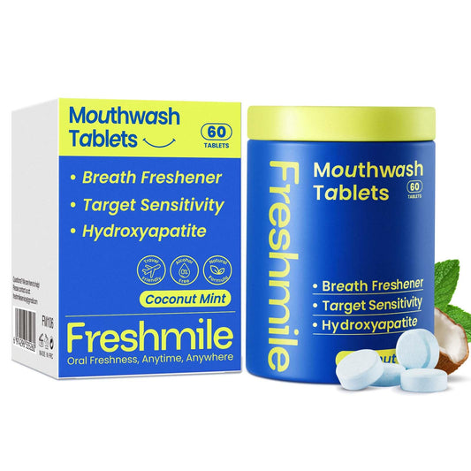 Freshmile Travel Mouthwash Tablets box and tablets