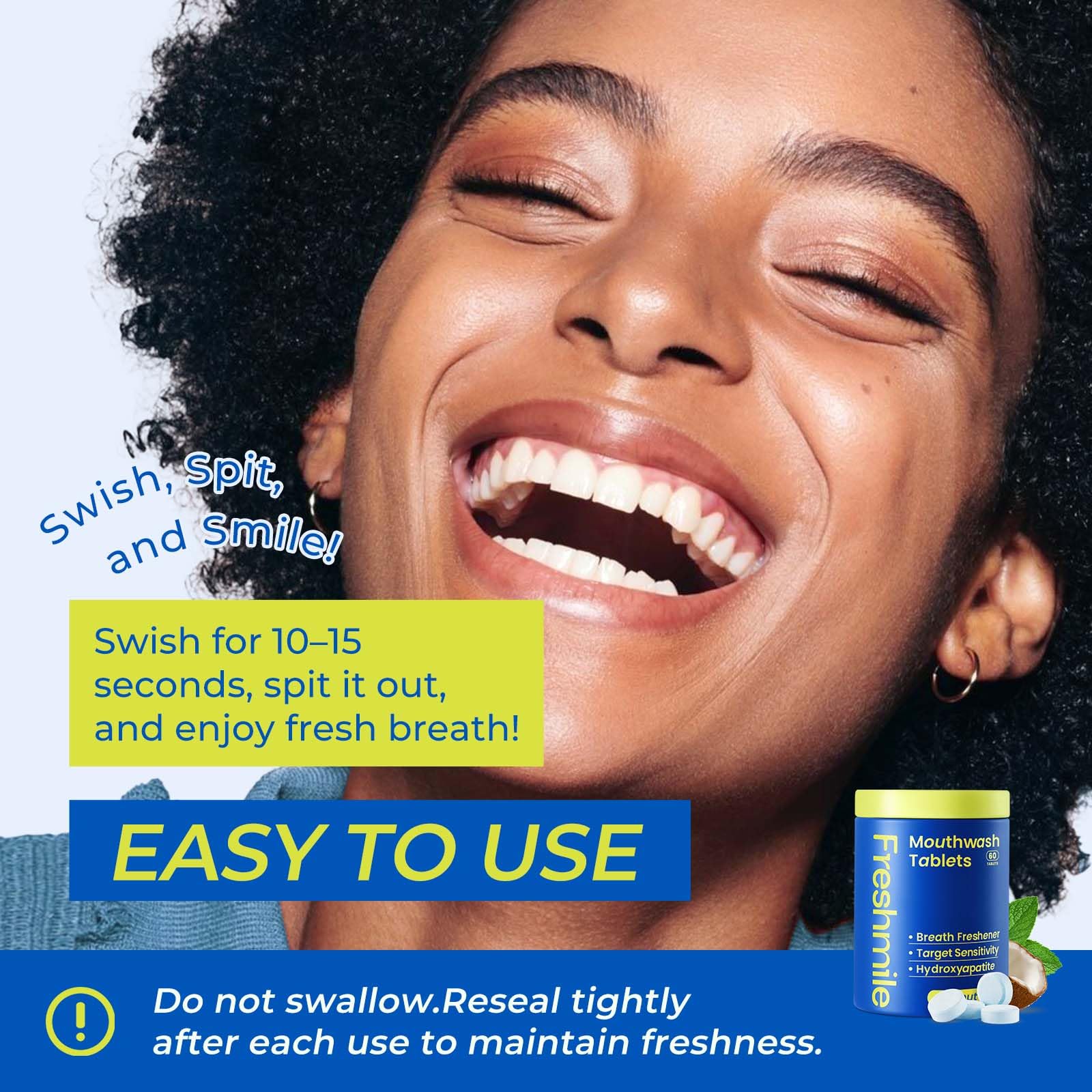 Freshmile Travel Mouthwash Tablets promoting gum health