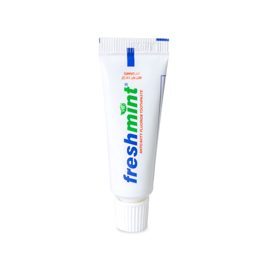Freshmint 0.6 oz toothpaste tubes – 144 count, boxless packaging for savings