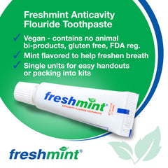 Case of 144 Freshmint toothpaste tubes (front view)