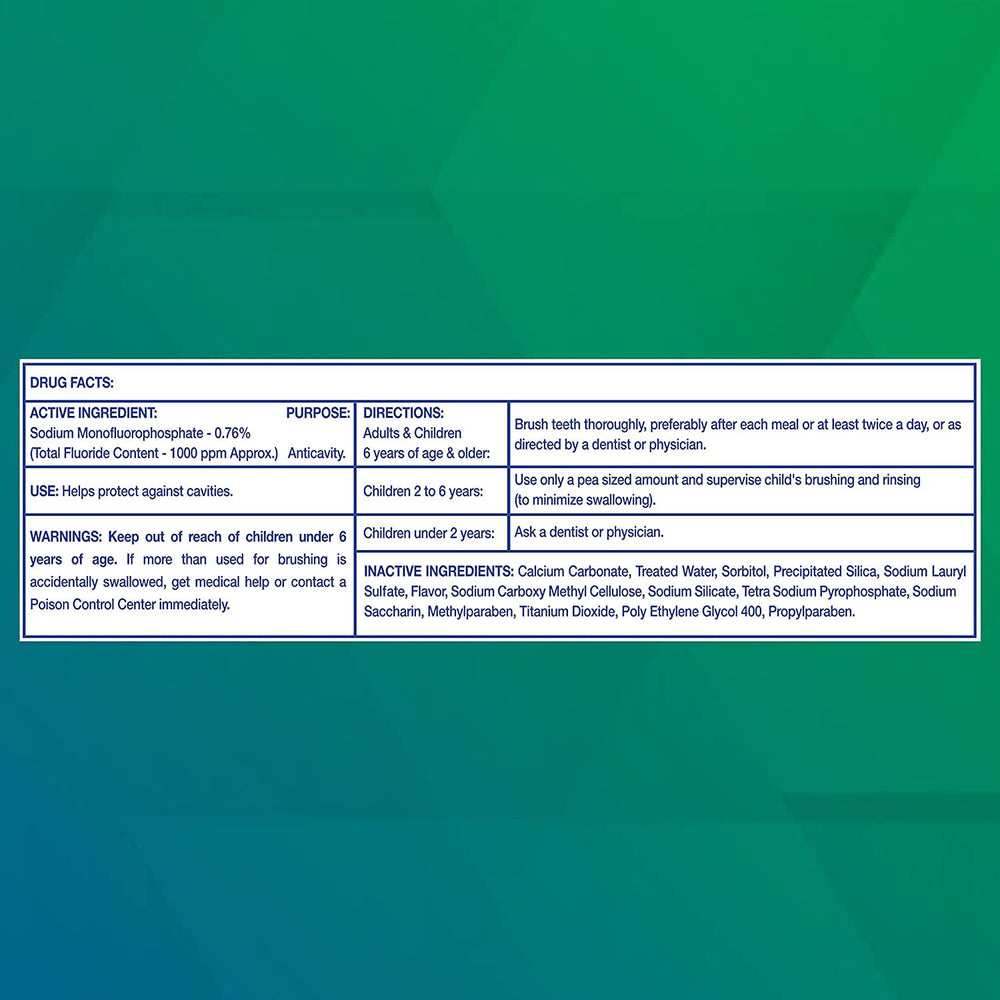 Active ingredient sodium monofluorophosphate in Freshmint toothpaste
