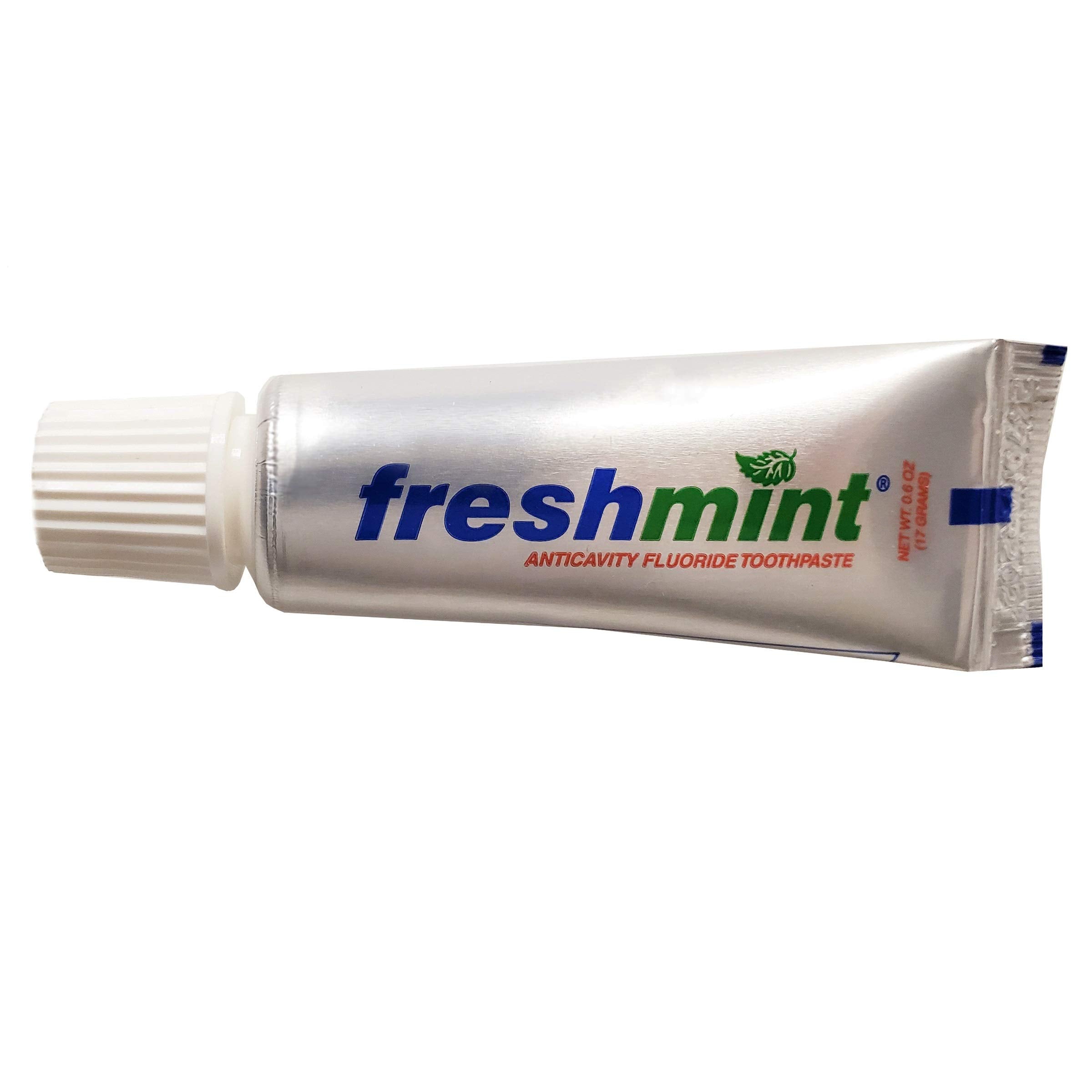 Freshmint toothpaste tubes in metallic packaging, 0.6 oz each, 144-pack