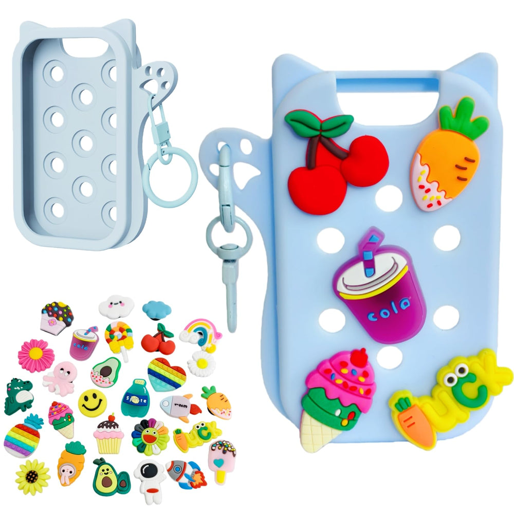 Frezonika Touchland Croc Case blue with cat charms for personalization.