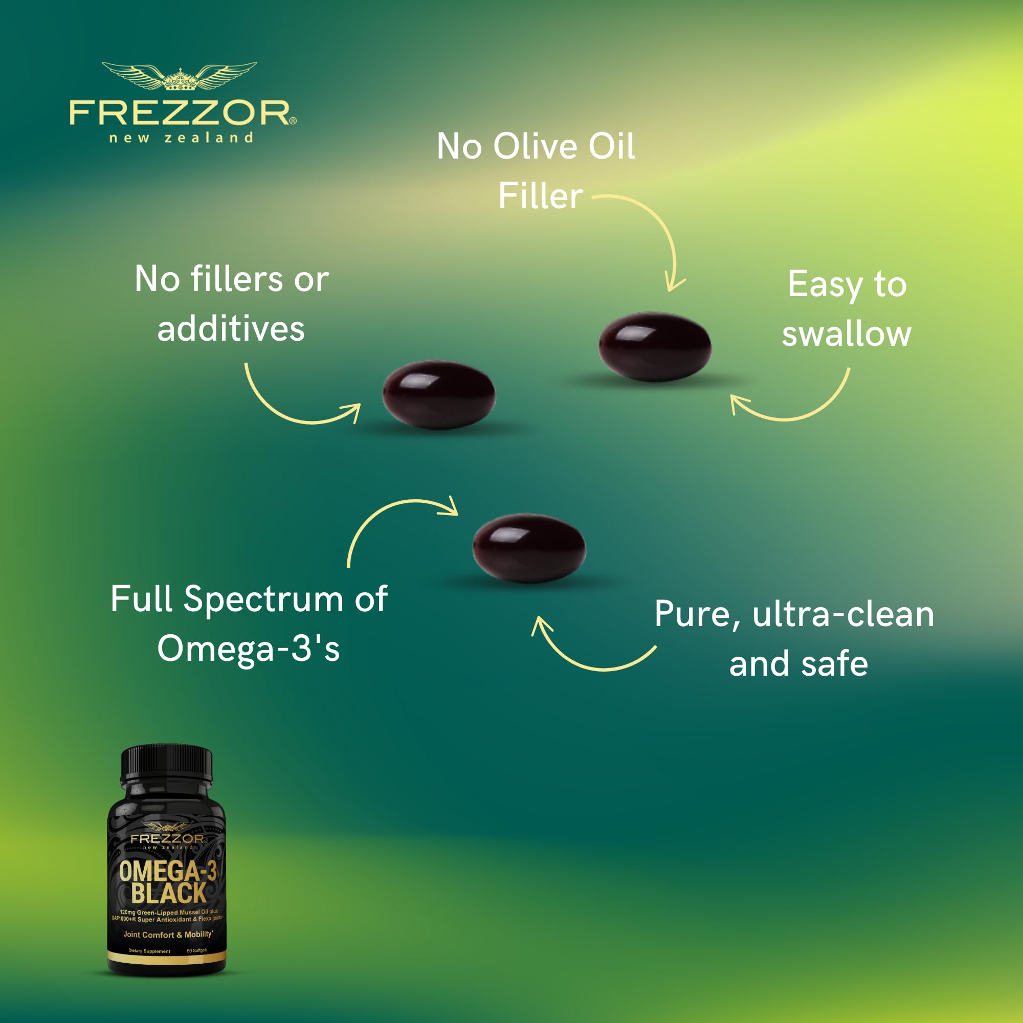 No fishy aftertaste symbol with FREZZOR Omega-3 Black