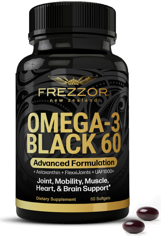 FREZZOR Omega-3 Black bottle on white background for joint comfort