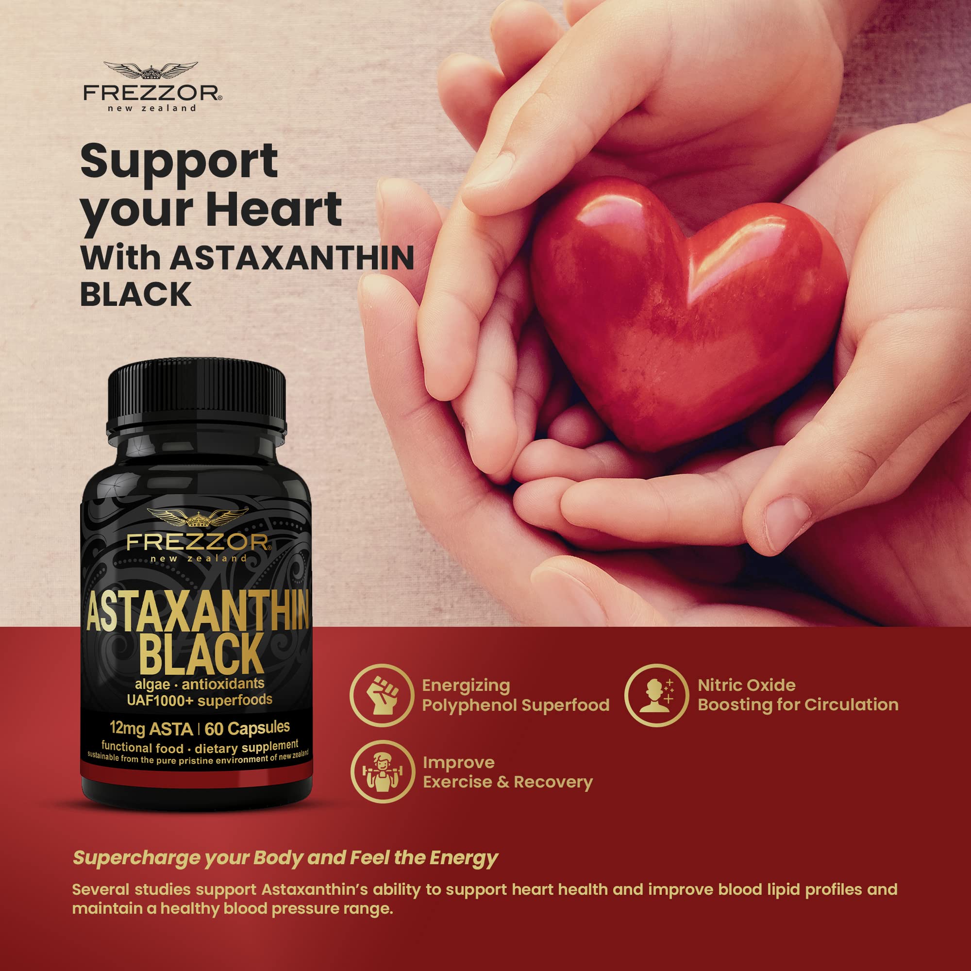 Nutrition facts panel of FREZZOR Astaxanthin Black