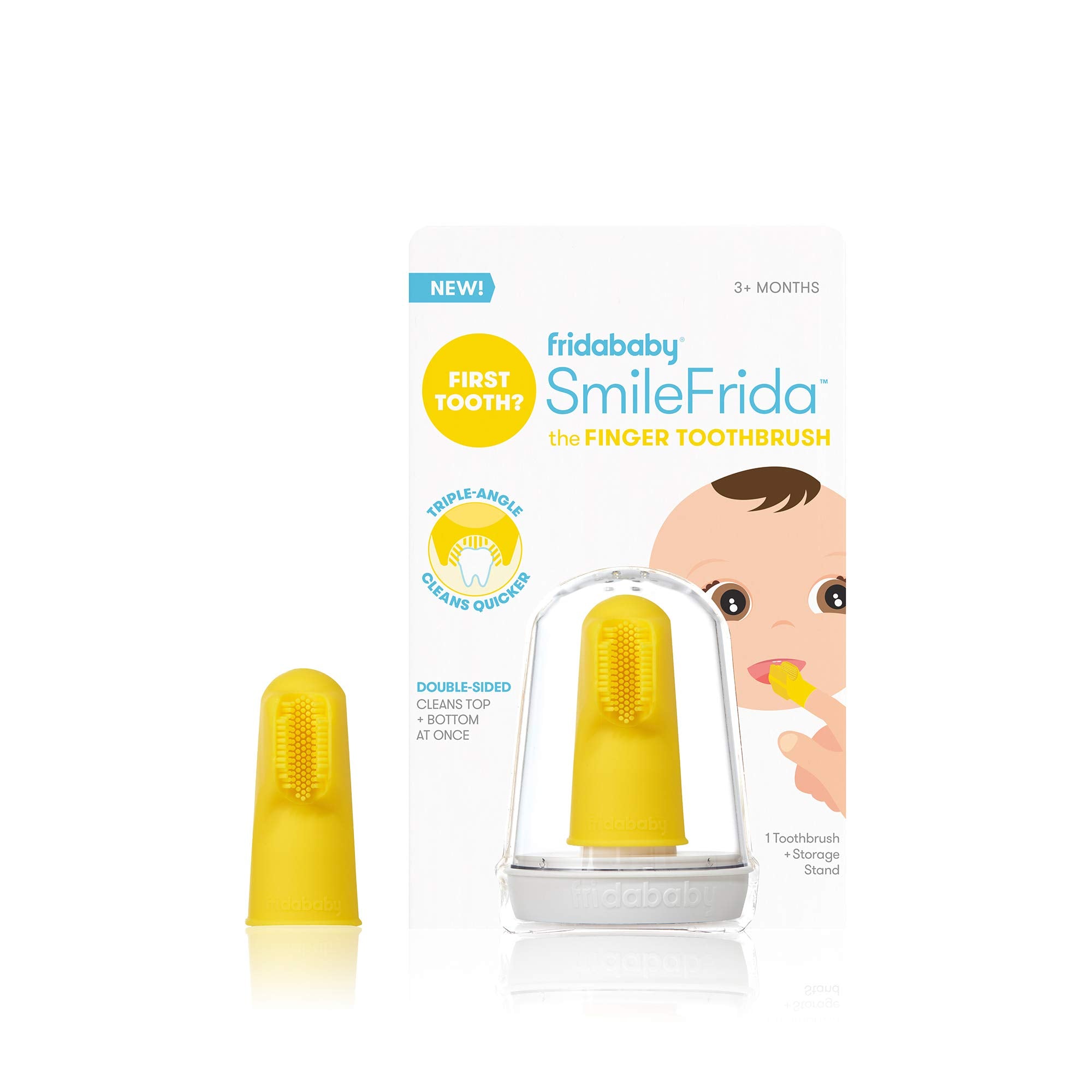 Finger toothbrush stored in its storage stand