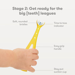 Bristle replacement indicator on the toddler toothbrush changing color
