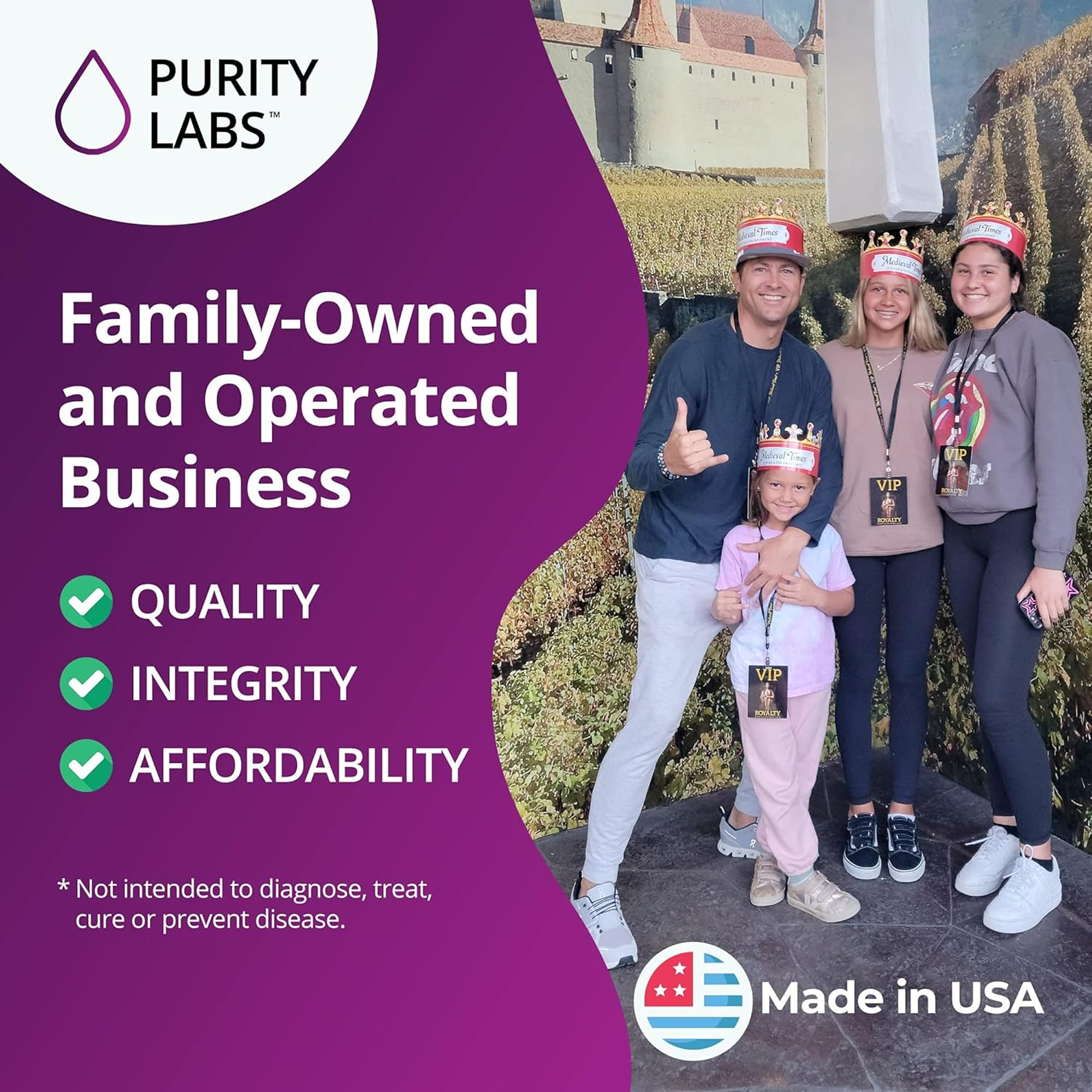 Front view of Purity Labs bottle with branding