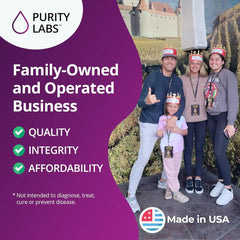 Front view of Purity Labs bottle with branding