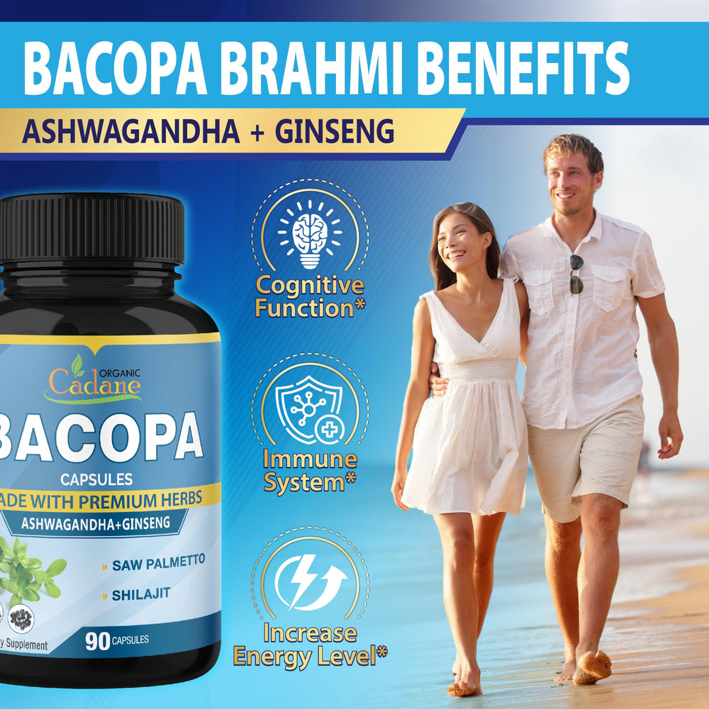 Front view of Organic Cadane Bacopa Monnieri bottle