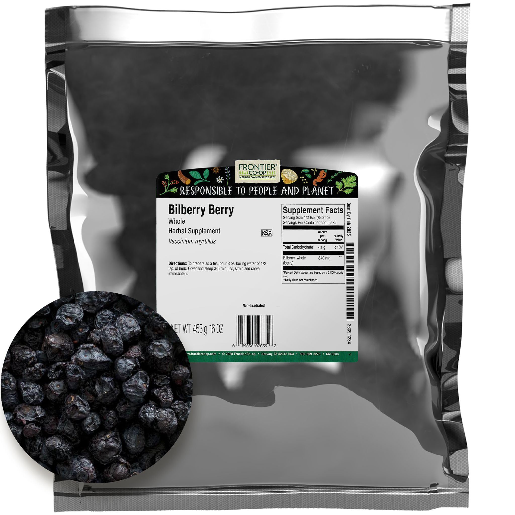 Frontier Co-op Bilberry Berry Whole 16 oz bulk bag