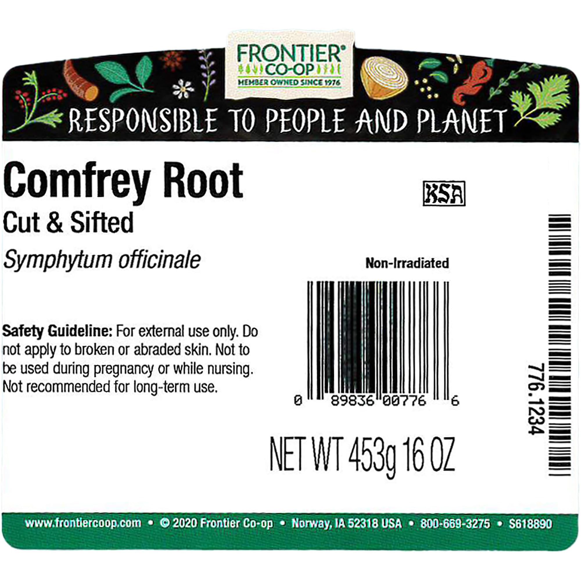 Cut and sifted comfrey root suitable for topical preparations