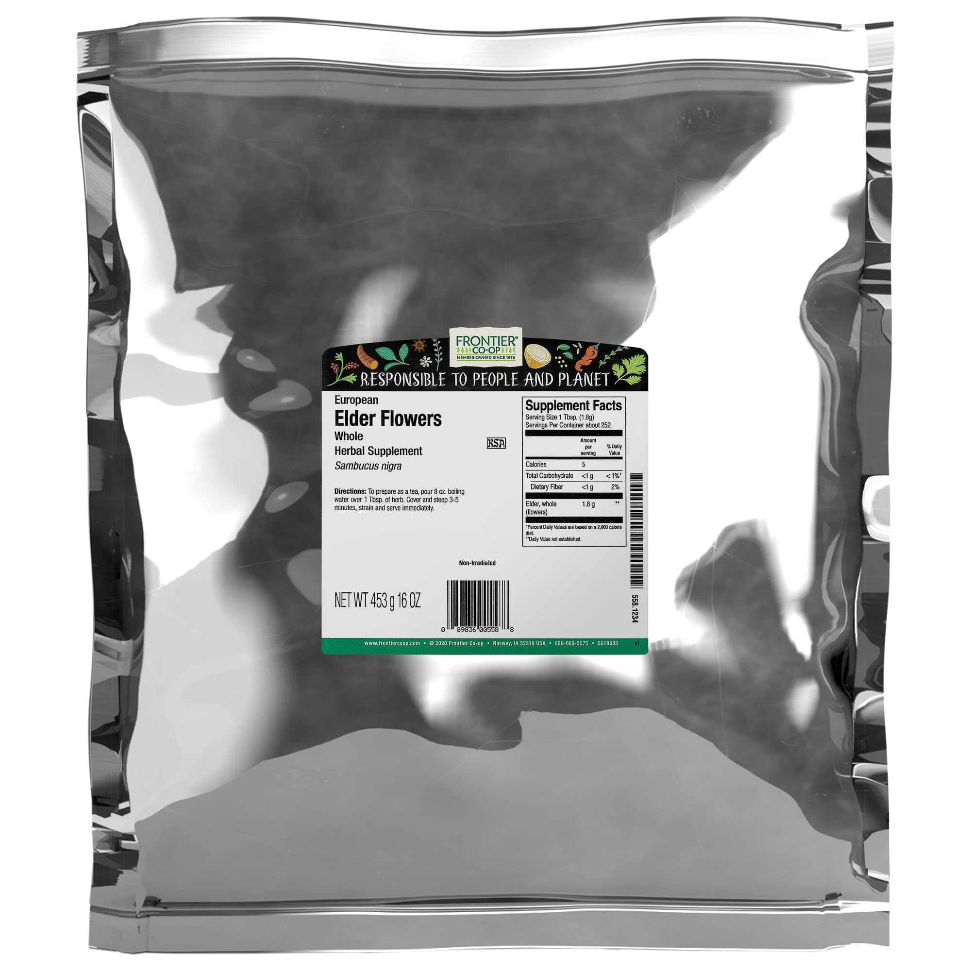 Frontier Co-op Dried Elder Flowers 1lb Bulk Bag - European elderflower for culinary and herbal use
