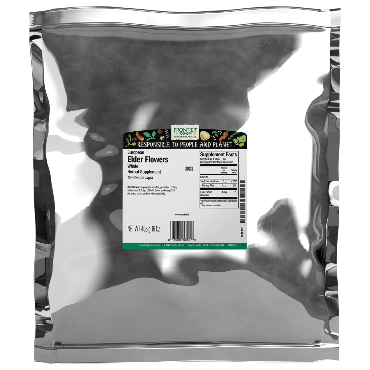 Frontier Co-op Dried Elder Flowers 1lb Bulk Bag - European elderflower for culinary and herbal use