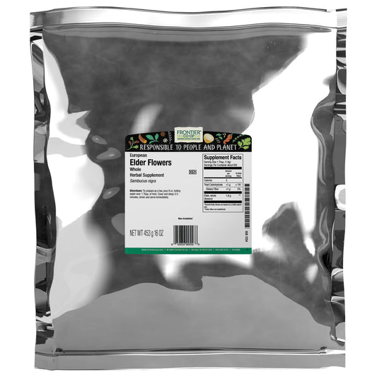 Frontier Co-op Dried Elder Flowers 1lb Bulk Bag - European elderflower for culinary and herbal use