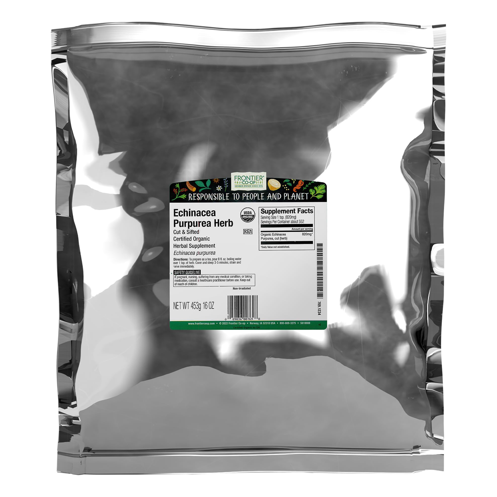 Frontier Co-op Echinacea Purpurea root, cut and sifted in a 1 lb bulk bag