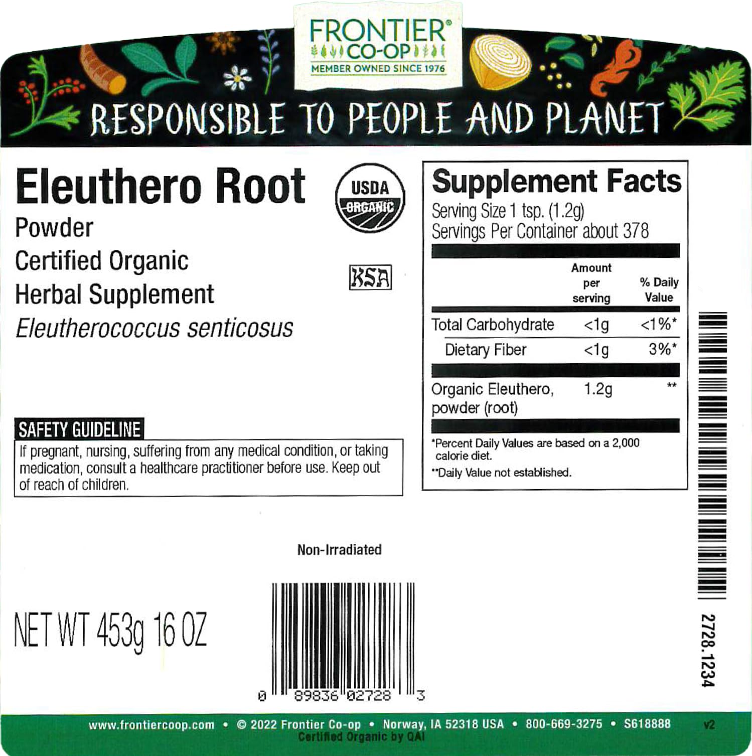 Eleuthero Root Powder - Organic and Kosher, Frontier Co-op