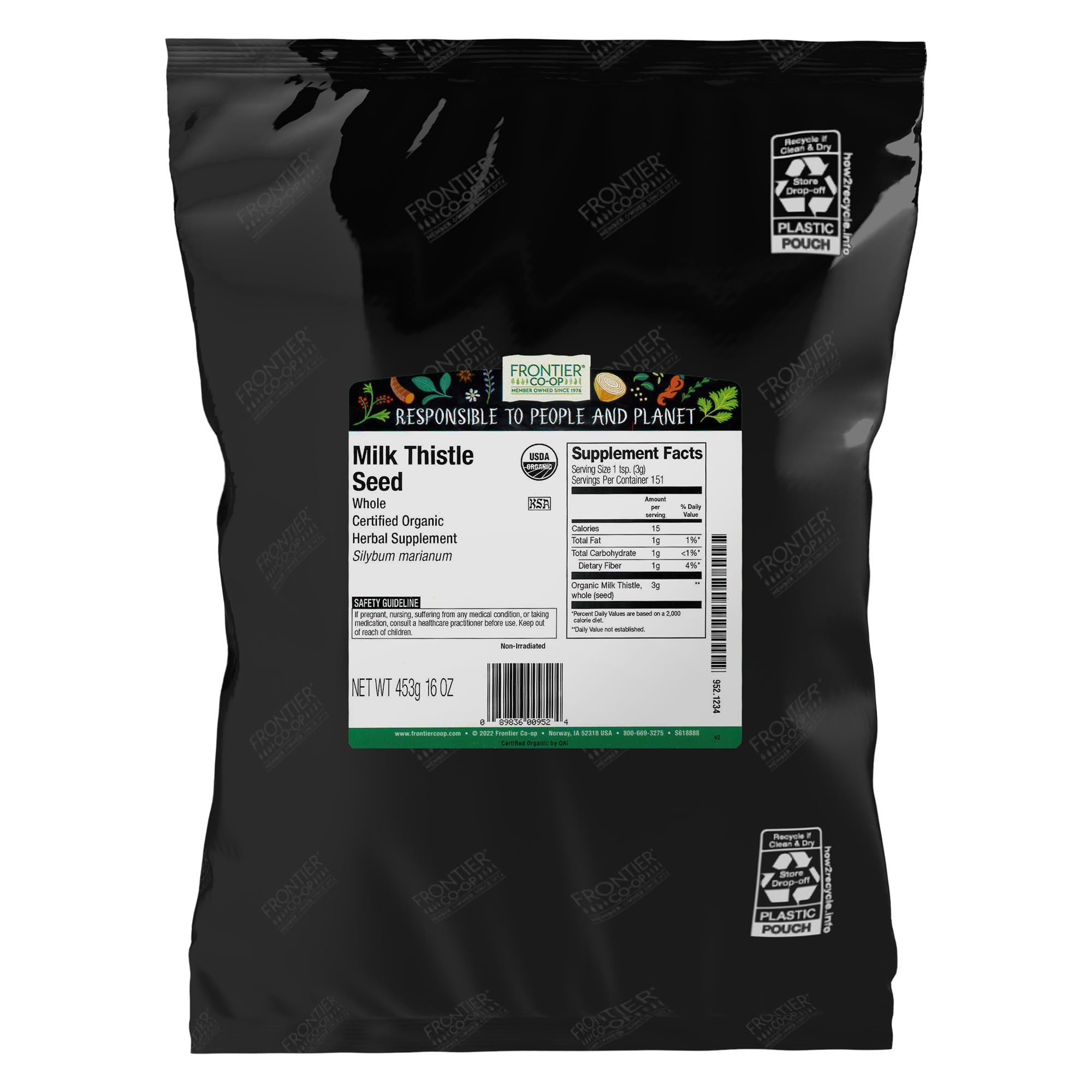 Frontier Co-op organic whole milk thistle seed 1lb front view