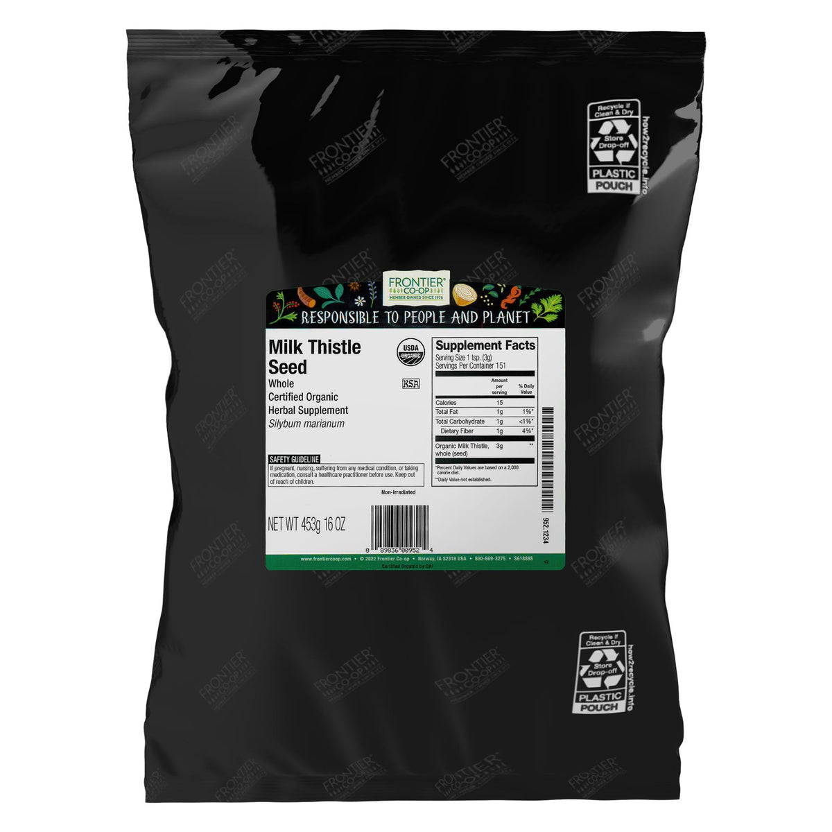 Frontier Co-op organic whole milk thistle seed 1lb front view