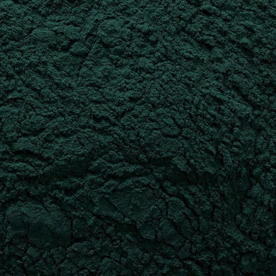 Close-up of Spirulina powder bulk bag ingredients and nutrition